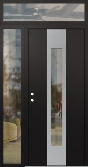 DIAMOND A1 50" X 96" BLACK/BLACK CLEAR GLASS PANEL STAINLESS STEEL RHI WITH SIDELITE AND TRANSOM CLEAR GLASS