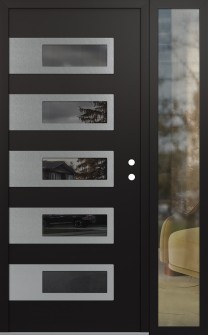 Diamond D3 52" x 80" black/black mirrored Glass Panel stainless steel LHI with Sidelite clear Glass