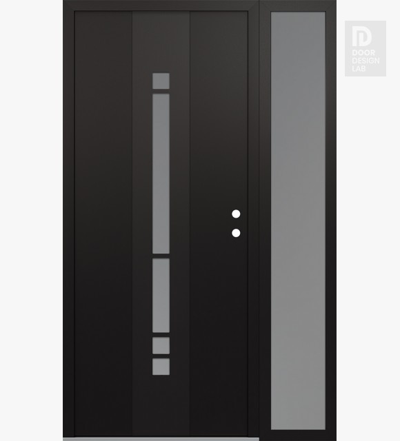 Modern Steel Front Door DIAMOND A3 50" X 80" BLACK/WHITE FROSTED GLASS PANEL BLACK LHI WITH SIDELITE FROSTED GLASS