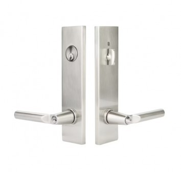 EMTEK MODERN RECTANGULAR TWO-POINT, DOUBLE CYLINDER WITH LUZERN LEVERS 5312 SINGLE CYLINDER SATIN NICKEL US15
