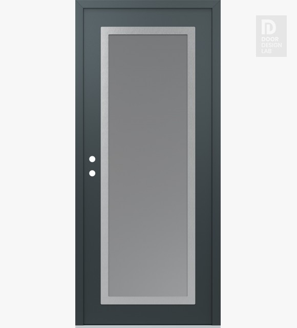 Modern Steel Front Door Diamond C1 36" x 80" anthracite/anthracite frosted Glass Panel stainless steel RHI