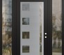 Modern Steel Front Door Diamond C3 64" x 96" black/black clear Glass Panel stainless steel LHI with 2 Sidelites and Transom clear Glass