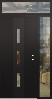 DIAMOND A7 48" X 96" BLACK/BLACK CLEAR GLASS PANEL BLACK LHI WITH SIDELITE AND TRANSOM CLEAR GLASS