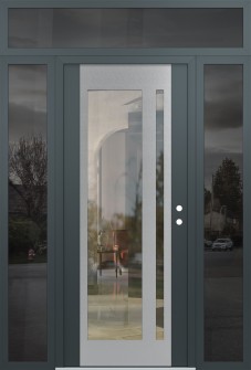 Diamond C15 64" x 96" anthracite/anthracite clear Glass Panel stainless steel LHI with 2 Sidelites and Transom mirrored Glass