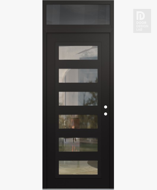 Modern Steel Front Door Diamond C9 36" x 96" black/black clear Glass Panel black LHI with Transom mirrored Glass