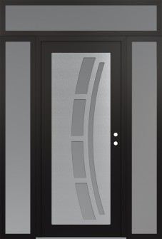 Diamond C12 68" x 96" black/white frosted Glass Panel stainless steel LHI with 2 Sidelites and Transom frosted Glass