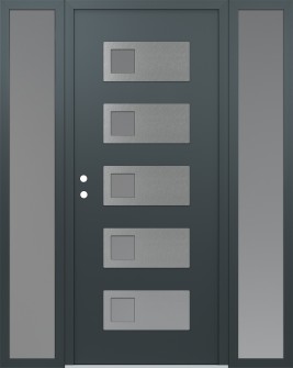 Diamond D2 68" x 80" anthracite/anthracite frosted Glass Panel stainless steel RHI with 2 Sidelites frosted Glass