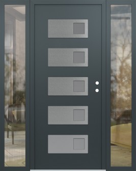 Diamond D2 64" x 80" anthracite/anthracite frosted Glass Panel stainless steel LHI with 2 Sidelites clear Glass