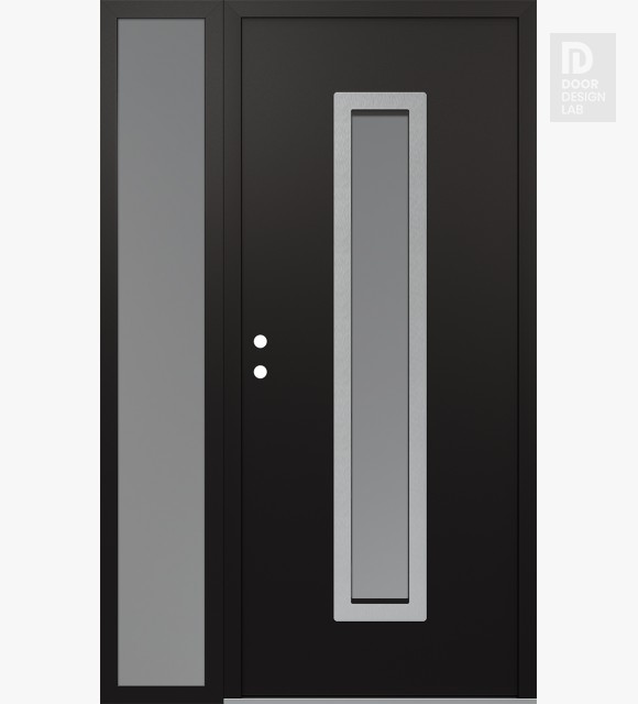 Modern Steel Front Door DIAMOND A11 50" X 80" BLACK/WHITE FROSTED GLASS PANEL STAINLESS STEEL RHI WITH SIDELITE FROSTED GLASS