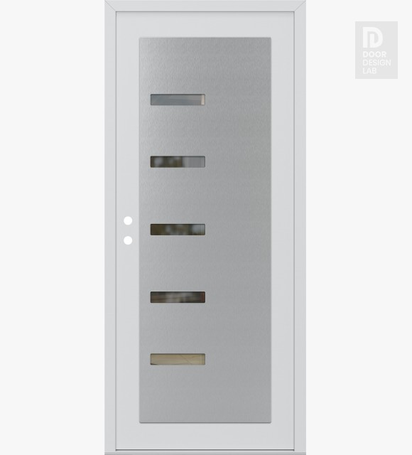 Modern Steel Front Door Diamond C8 36" x 80" white/white clear Glass Panel stainless steel RHI