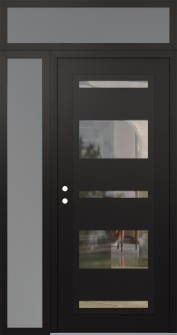 Diamond C10 48" x 96" black/black clear Glass Panel black RHI with Sidelite and Transom frosted Glass