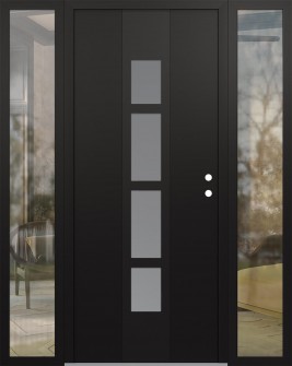 DIAMOND A10 60" X 80" BLACK/WHITE FROSTED GLASS PANEL BLACK LHI WITH 2 SIDELITES CLEAR GLASS