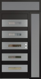 Diamond D9 50" x 96" black/black clear Glass Panel stainless steel LHI with Sidelite and Transom frosted Glass