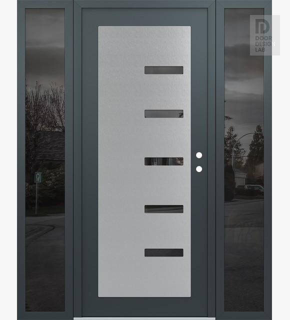 Modern Steel Front Door Diamond C8 64" x 80" anthracite/anthracite mirrored Glass Panel stainless steel LHI with 2 Sidelites mirrored Glass
