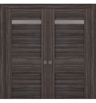 Imma Vetro Gray Oak Double pocket doors