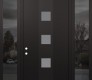 Modern Steel Front Door DIAMOND A12 64" X 96" BLACK/WHITE FROSTED GLASS PANEL BLACK RHI WITH 2 SIDELITES AND TRANSOM MIRRORED GLASS