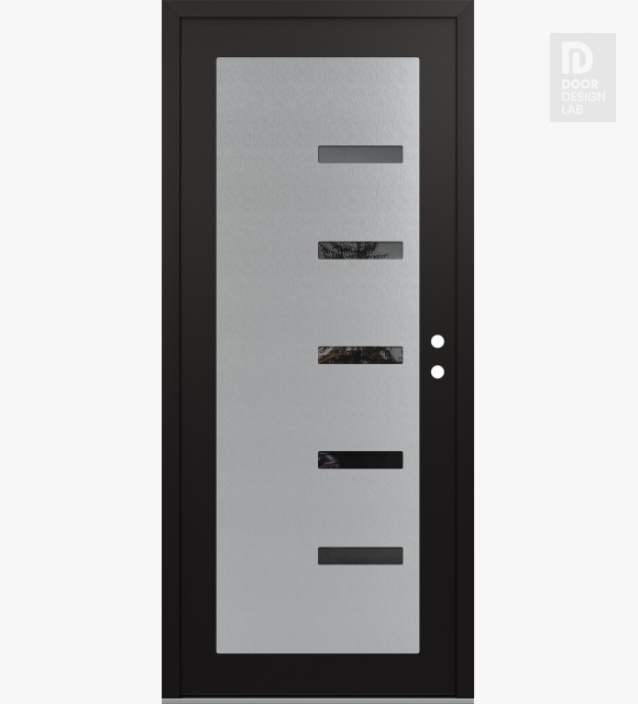 Modern Steel Front Door Diamond C8 36" x 80" black/black mirrored Glass Panel stainless steel LHI