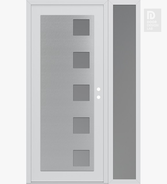 Modern Steel Front Door Diamond C5 52" x 80" white/white frosted Glass Panel stainless steel LHI with Sidelite frosted Glass