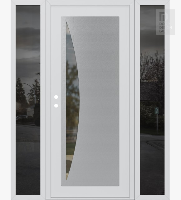 Modern Steel Front Door Diamond C13 64" x 80" white/white clear Glass Panel stainless steel RHI with 2 Sidelites mirrored Glass
