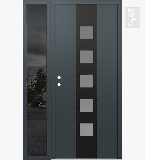 Modern Steel Front Door DIAMOND A13 52" X 80" ANTHRACITE/ANTHRACITE FROSTED GLASS PANEL BLACK RHI WITH SIDELITE MIRRORED GLASS