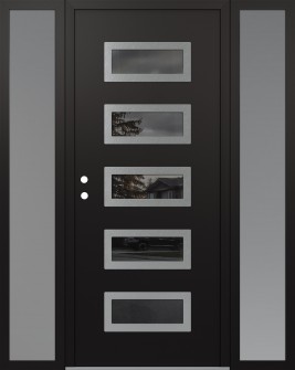 Diamond D1 64" x 80" black/black mirrored Glass Panel stainless steel RHI with 2 Sidelites frosted Glass