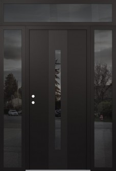 DIAMOND A2 64" X 96" BLACK/BLACK MIRRORED GLASS PANEL BLACK RHI WITH 2 SIDELITES AND TRANSOM MIRRORED GLASS