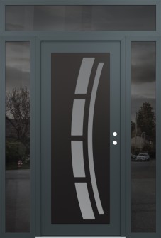 Diamond C12 68" x 96" anthracite/anthracite frosted Glass Panel black LHI with 2 Sidelites and Transom mirrored Glass
