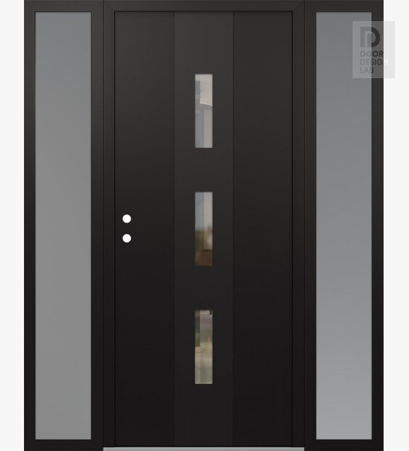 Modern Steel Front Door DIAMOND A7 64" X 80" BLACK/BLACK CLEAR GLASS PANEL BLACK RHI WITH 2 SIDELITES FROSTED GLASS