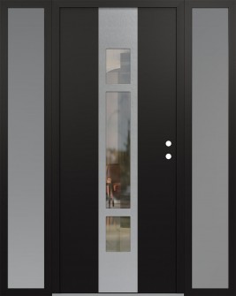 DIAMOND A9 68" X 80" BLACK/BLACK CLEAR GLASS PANEL STAINLESS STEEL LHI WITH 2 SIDELITES FROSTED GLASS