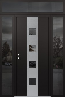 DIAMOND A12 60" X 96" BLACK/BLACK MIRRORED GLASS PANEL STAINLESS STEEL RHI WITH 2 SIDELITES AND TRANSOM MIRRORED GLASS