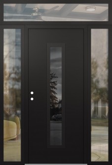 DIAMOND A11 60" X 96" BLACK/BLACK MIRRORED GLASS PANEL BLACK RHI WITH 2 SIDELITES AND TRANSOM CLEAR GLASS