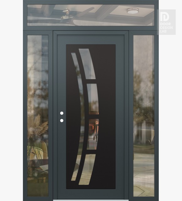 Modern Steel Front Door Diamond C12 60" x 96" anthracite/anthracite clear Glass Panel black RHI with 2 Sidelites and Transom clear Glass