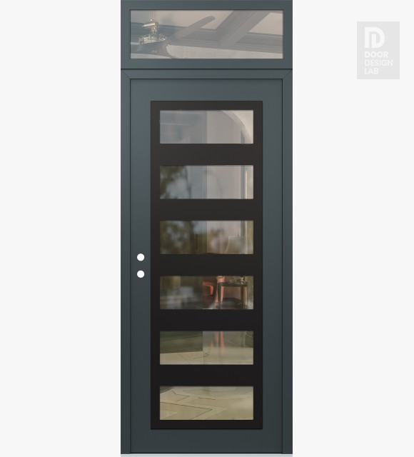 Modern Steel Front Door Diamond C9 36" x 96" anthracite/anthracite clear Glass Panel black RHI with Transom clear Glass