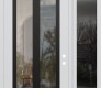 Modern Steel Front Door Diamond C14 48" x 96" white/white clear Glass Panel black LHI with Sidelite and Transom mirrored Glass