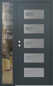 Diamond D7 52" x 80" anthracite/anthracite frosted Glass Panel stainless steel RHI with Sidelite clear Glass