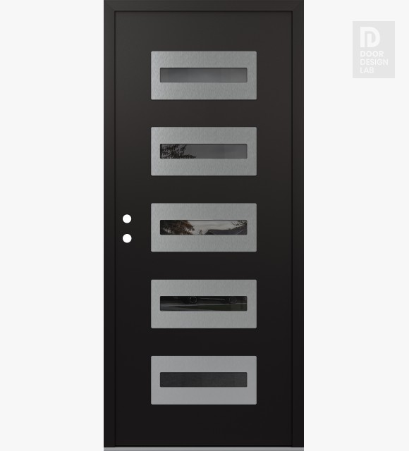 Modern Steel Front Door Diamond D4 36" x 80" black/black mirrored Glass Panel stainless steel RHI