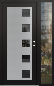 Diamond C5 52" x 80" black/black mirrored Glass Panel stainless steel LHI with Sidelite clear Glass
