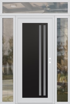 Diamond C6 60" x 96" white/white frosted Glass Panel black LHI with 2 Sidelites and Transom clear Glass