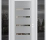 Modern Steel Front Door Diamond C7 68" x 96" white/white clear Glass Panel stainless steel LHI with 2 Sidelites and Transom mirrored Glass