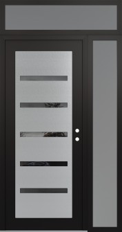 Diamond C7 52" x 96" black/black mirrored Glass Panel stainless steel LHI with Sidelite and Transom frosted Glass