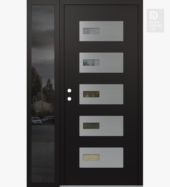 Modern Steel Front Door Diamond D7 50" x 80" black/black clear Glass Panel stainless steel RHI with Sidelite mirrored Glass