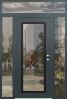 Diamond C1 60" x 96" anthracite/anthracite clear Glass Panel black LHI with 2 Sidelites and Transom clear Glass