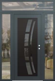 Diamond C12 68" x 96" anthracite/anthracite mirrored Glass Panel black LHI with 2 Sidelites and Transom clear Glass