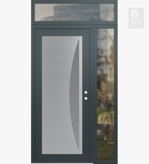 Modern Steel Front Door Diamond C13 48" x 96" anthracite/anthracite frosted Glass Panel stainless steel LHI with Sidelite and Transom clear Glass