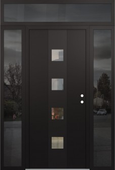 DIAMOND A12 64" X 96" BLACK/BLACK CLEAR GLASS PANEL BLACK LHI WITH 2 SIDELITES AND TRANSOM MIRRORED GLASS