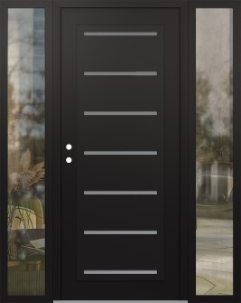 Diamond C11 64" x 80" black/white frosted Glass Panel black RHI with 2 Sidelites clear Glass