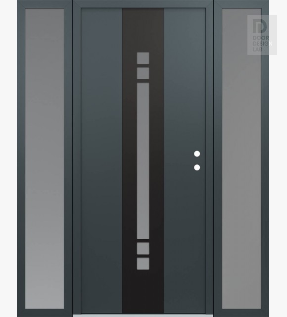 Modern Steel Front Door DIAMOND A4 60" X 80" ANTHRACITE/ANTHRACITE FROSTED GLASS PANEL BLACK LHI WITH 2 SIDELITES FROSTED GLASS