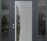 Modern Steel Front Door Diamond C13 68" x 96" anthracite/anthracite clear Glass Panel stainless steel RHI with 2 Sidelites and Transom mirrored Glass