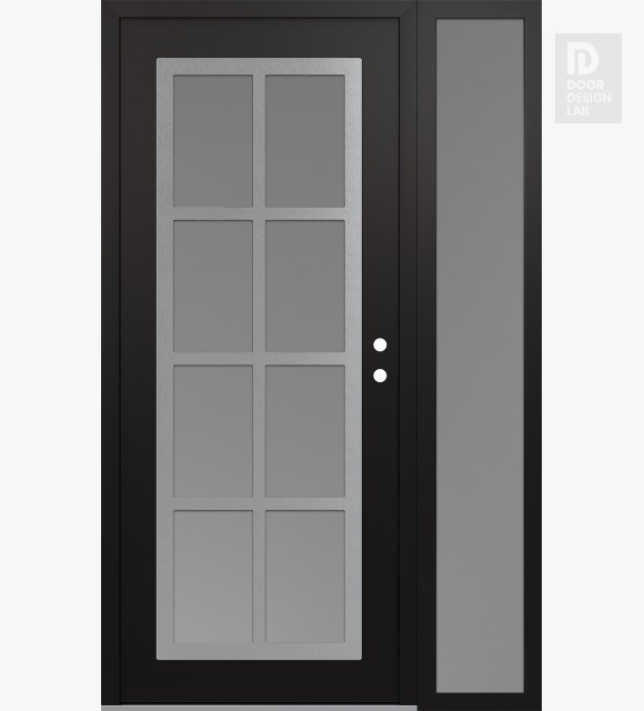 Modern Steel Front Door Diamond C16 50" x 80" black/white frosted Glass Panel stainless steel LHI with Sidelite frosted Glass