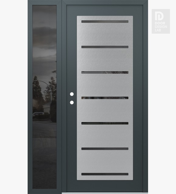 Modern Steel Front Door Diamond C11 50" x 80" anthracite/anthracite mirrored Glass Panel stainless steel RHI with Sidelite mirrored Glass